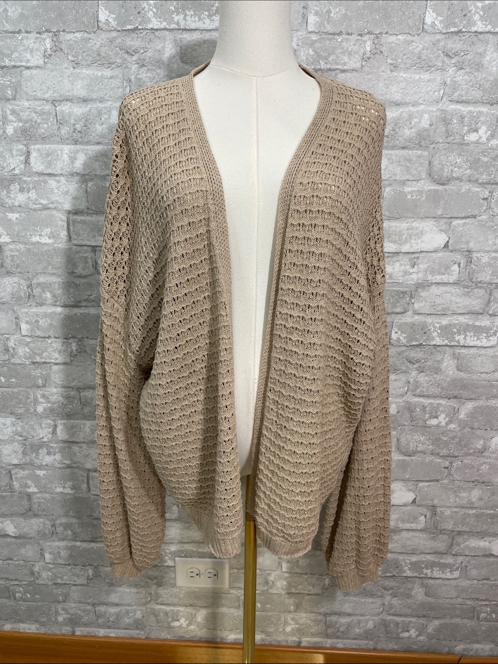 Fat Face Tan Open-Knit Draped Cardigan